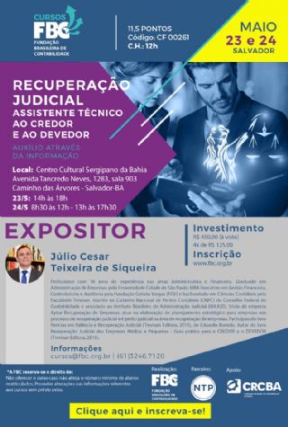 Curso Recupera��o Judicial Assistente T�cnico ao credor e ao devedor- Associado Abape tem 20% de desconto!